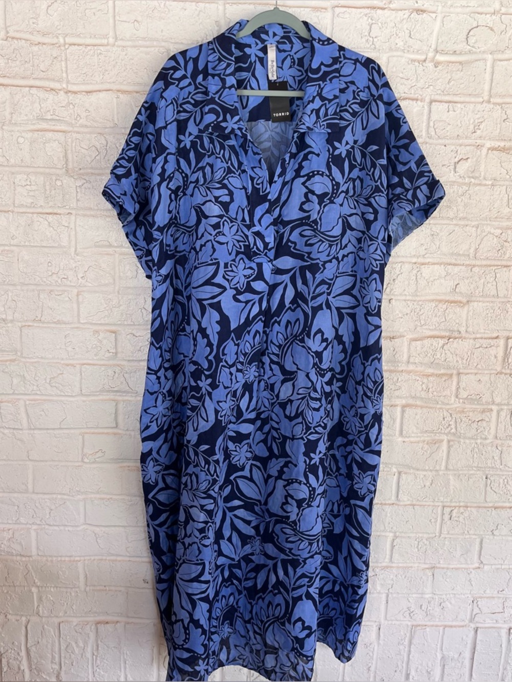 Torrid Belle Isle Popover Dolman Dress Size 3X New With Tags Cotton Blue Floral - Picture 2 of 9